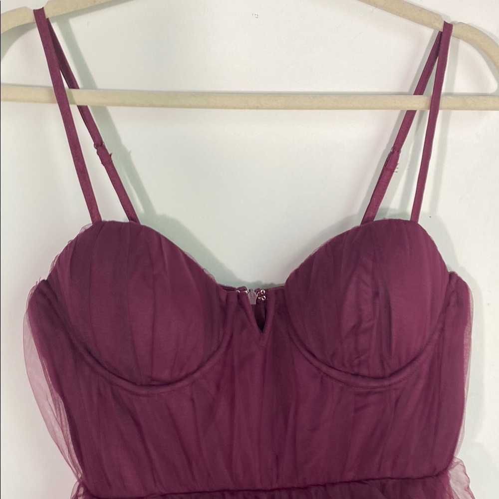 Lulus Unforgettable Poise Plum Purple Tulle Bustier Tiered Maxi Dress M